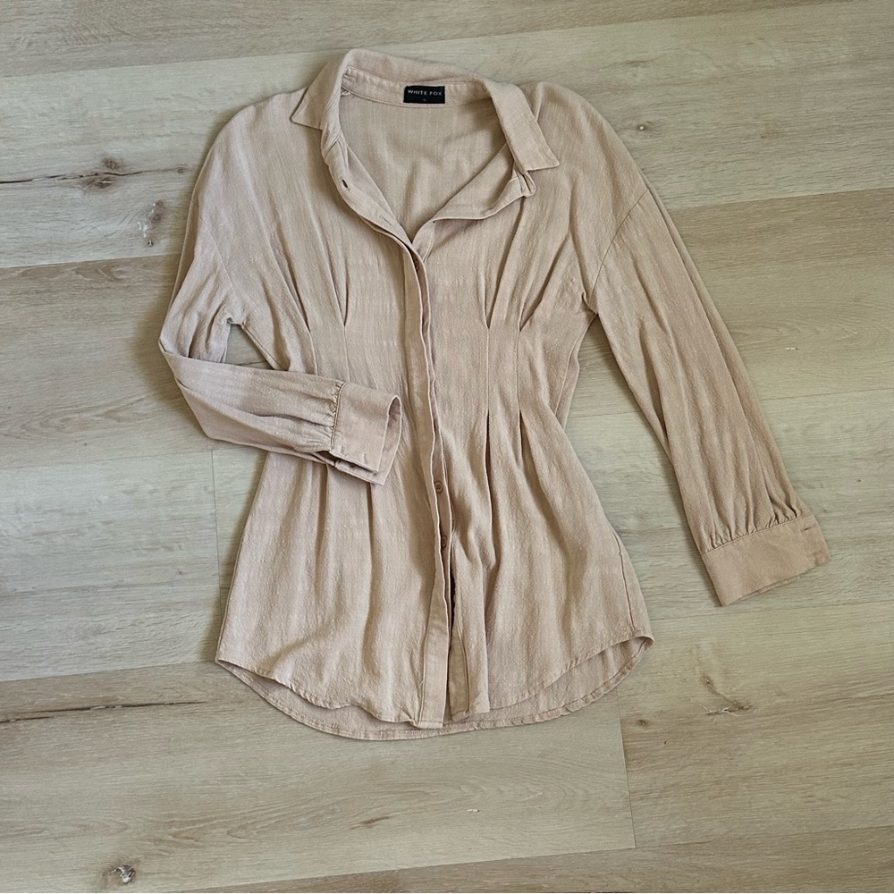 White Fox Boutique Women's Beige Button-Down Shirt